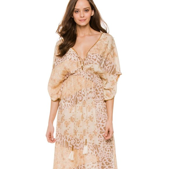 NWT Z&L Europe gold bead-trimmed neckline butterfly sleeves Dancing Queen DressM - Picture 13 of 13